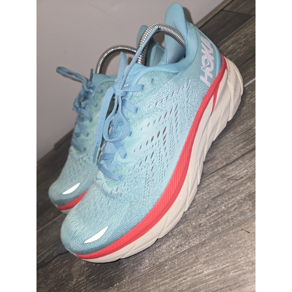 Hoka Women's Light Blue Running Shoes with Coral Accent